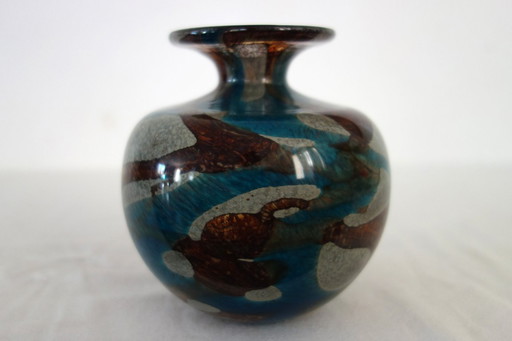 Vaso rotondo in vetro firmato Mdina, Malta, anni '70