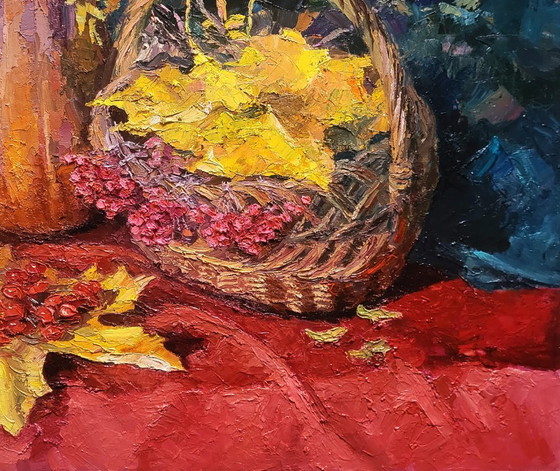 Original Oil Painting Autumn Harvest Still Life with Pumpkin – Paintings & Drawings, Canvas (photo 7 of 7)