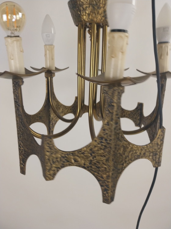 1 x Suspension brutaliste années 1970 par Moe Bridges. – Metal, Brass, Vintage (photo 9 of 9)