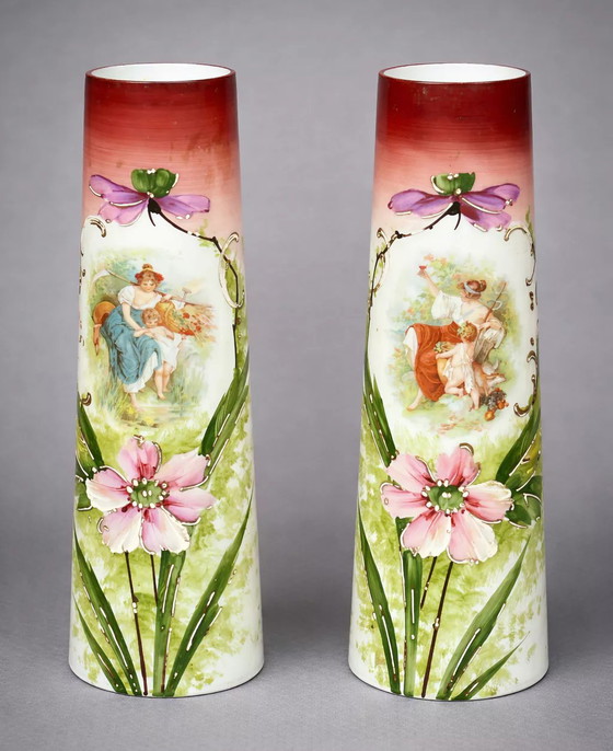 Pair of opaline vases. Hand-painted. (photo 2 of 7)