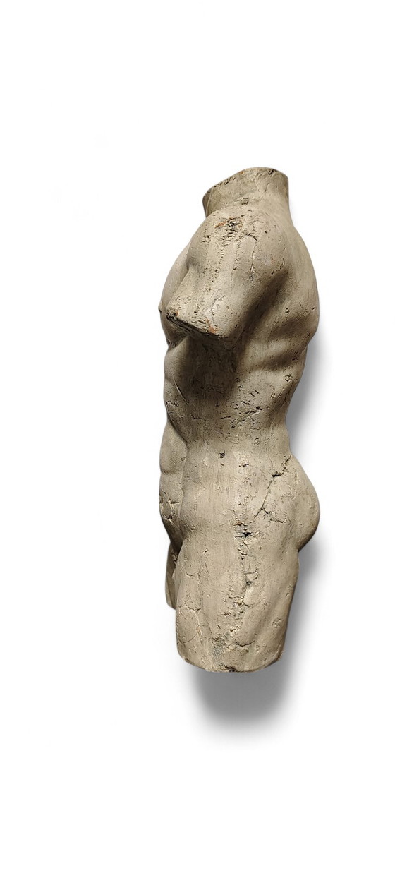 Image 1 of Frammento di scultura vintage in terracotta raffigurante un torso maschile, decorazione d'arte classica.