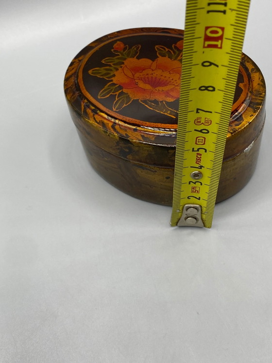 Damart oval lacquered box – peony floral design – black and gold lacquered wood – Decorative Objects (photo 6 of 6)