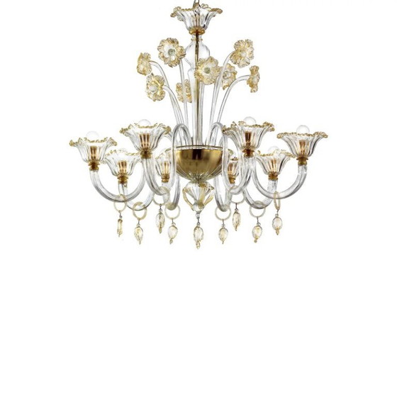 Image 1 of Elegant Romantic Murano Glass Chandelier With Floral Accents