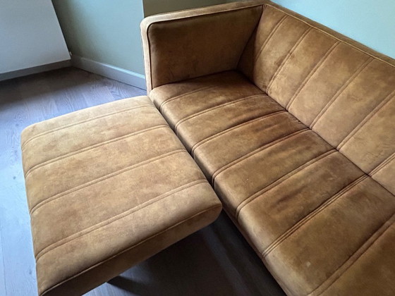 Sofa with ottoman, brown/ochre velvet, Bright Living, 3-5 seaters, Wood, Mid Century Modern (photo 4 of 5)