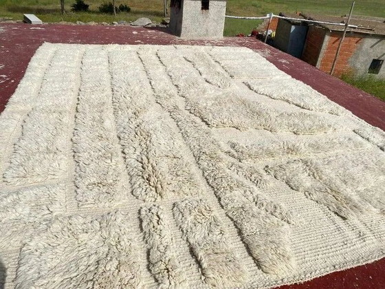 Moroccan Berber rug in ecru 300x200 cm, handmade rug with geometric design. – Rugs & carpets, Wool, Cotton (photo 2 of 12)