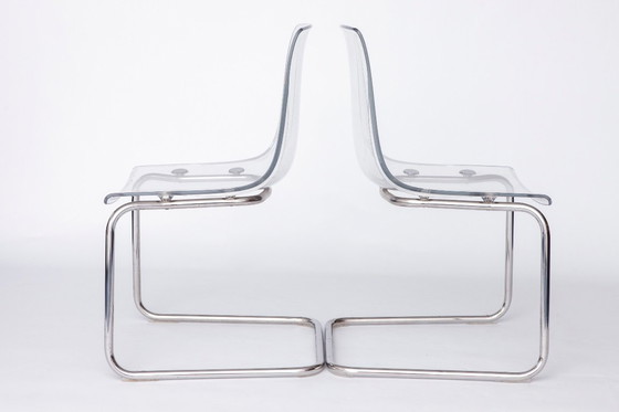 Image 1 of Set of 4 IKEA “Tobias” Chairs – Design by Carl Öjerstam, 1990s–2000s, Transparent Acrylic Seat, Chrome Frame, Modern Design