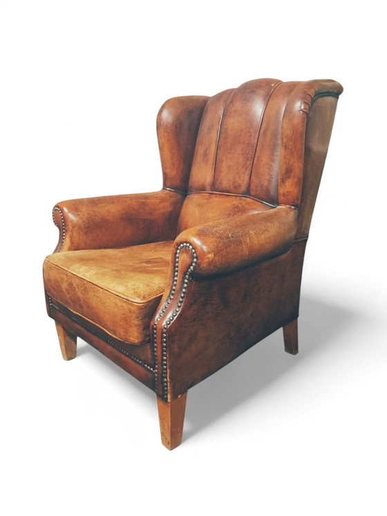 Image 1 of Poltrona da uomo francese in vera pelle di pecora, ca. 1940
