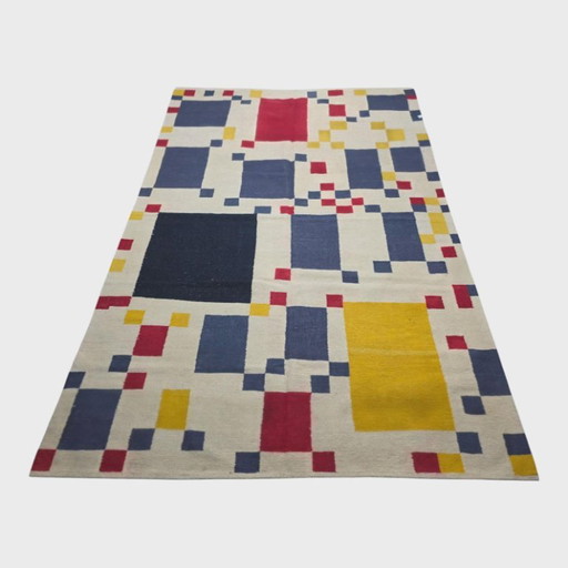 Piet Mondrian Victory Boogie Woogie Handgeweven wollen wandtapijt Textielkunst 79 × 118 inch (photo 2 of 11)