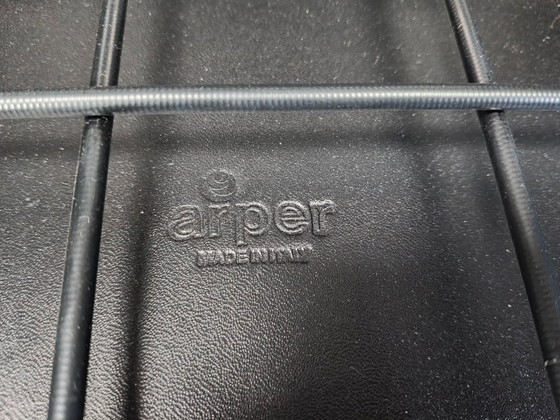 Image 1 of Zwart leren eetkamerstoelen van Arper italy, jaren 1980 - set van 4