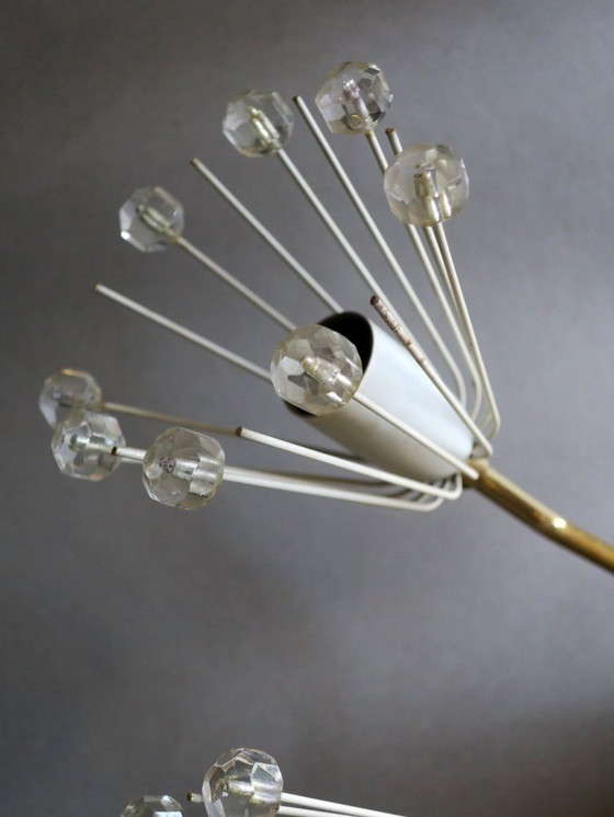 Image 1 of Elliptische kroonluchter met 10 armen van messing en glas, jaren 1950