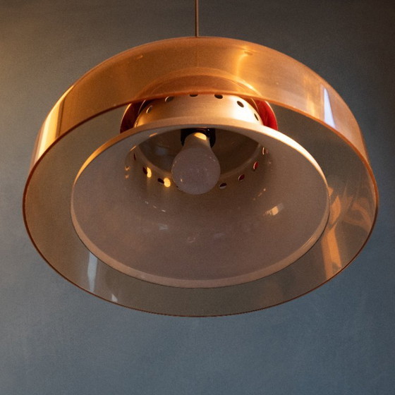 Image 1 of Space Age Herda Hanglamp met Amberkleurige Plexiglas Kap