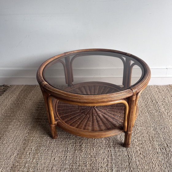 Image 1 of Lounge-Set mit Palmenblattmotiv, Sofa, 2 Sesseln und Tisch, Mid-Century-Stil