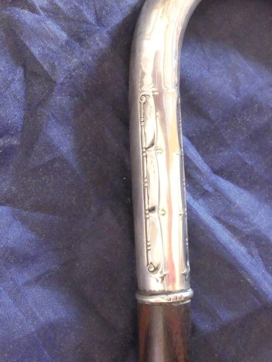 Image 1 of Canne 800 argent Lutz & Weiß Pforzheim ébène 94 cm Art Nouveau aeb