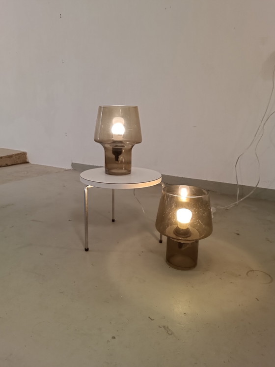 Image 1 of 2 x brown glass mushroom table lamps 