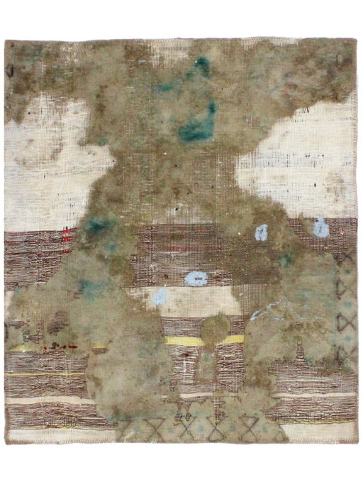 Oosters Handgeknoopt Vintage Art Klassiek & Reliëf Design 92 x 80 cm Beige Kleur