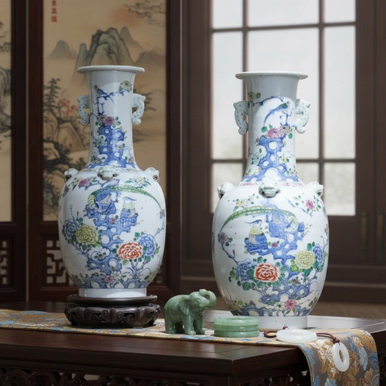 Antique Chinese Rouleau Vase – Ceramic, Porcelain (photo 3 of 16)