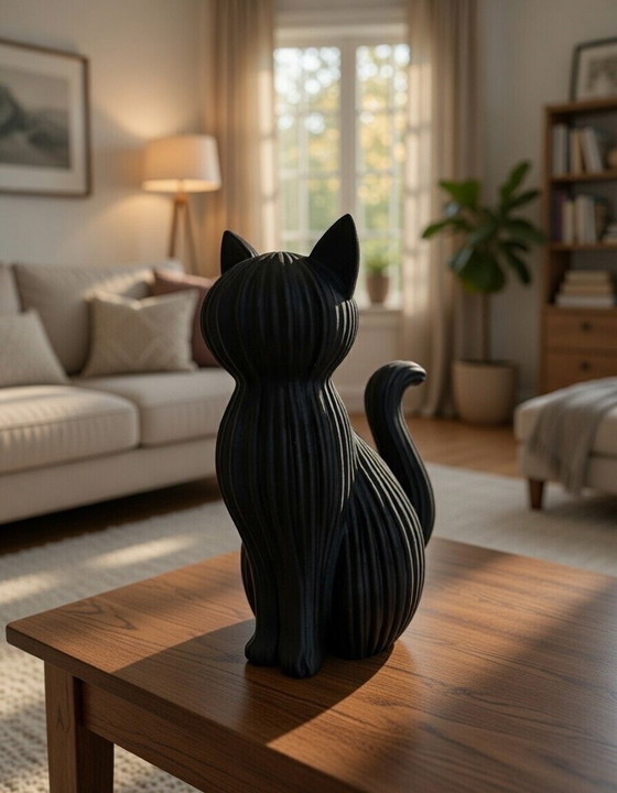 Image 1 of Modern Decorative Cats Set of 2 – Minimalist Cat Figurines in Black (12cm & 20cm)