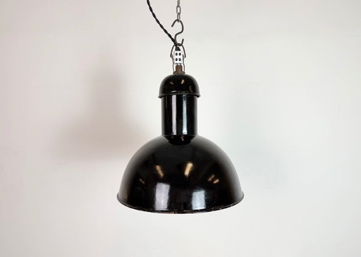 Black Enamel Industrial Pendant Lamp from AEG, 1930s