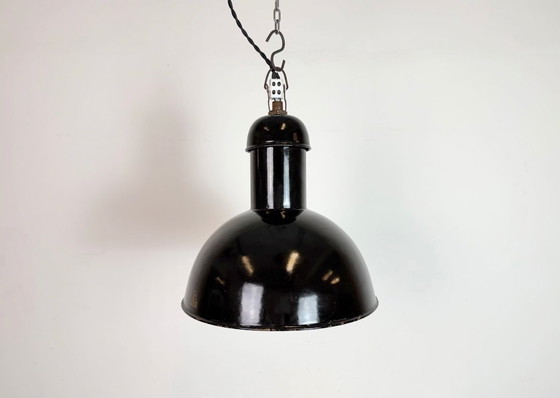 Image 1 of Black Enamel Industrial Pendant Lamp from AEG, 1930s
