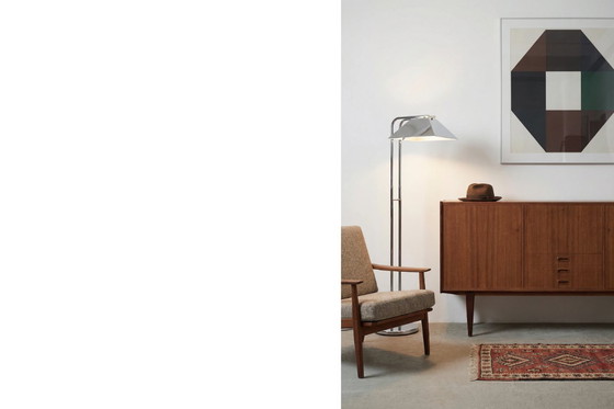 Image 1 of Buffet haut en teck, style scandinave moderne classique vintage, avec tiroirs, années 1960