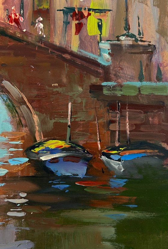 Original Oil Painting Urban Landscape Architecture Bridge City With A River – Paintings & Drawings, Mdf (photo 8 of 9)