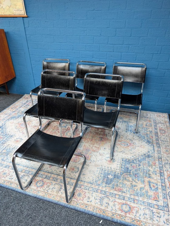 Image 1 of 6 sedie a slitta vintage S33, Mart Stam per Thonet, anni '60