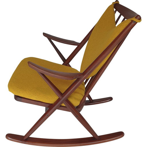 Sedia a dondolo vintage in legno Afrormosia di Frank Reenskaug, 1960