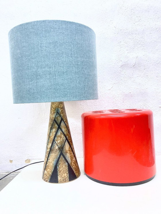 Image 1 of Large table lamp with conical ceramic base, studio ceramics, 70s/80s design