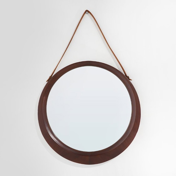 Ronde wandspiegel met leren band, jaren 60 – Glass, Leather (photo 4 of 13)