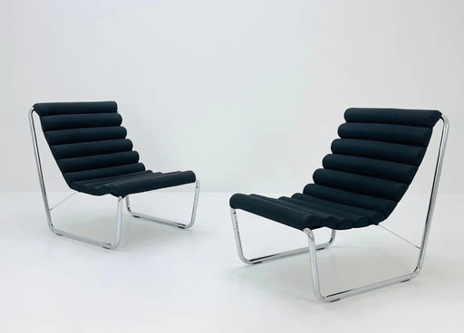 Vintage Michel Boyer Lounge Chair set 1970s Bauhaus armchair / chair black.