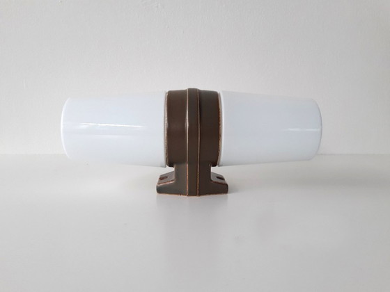 Image 1 of Porseleinen vintage wandlamp van Ifö Electric met 2 lichtpunten, groene jaren 60 lamp  ontworpen door Sigvard Bernadotte