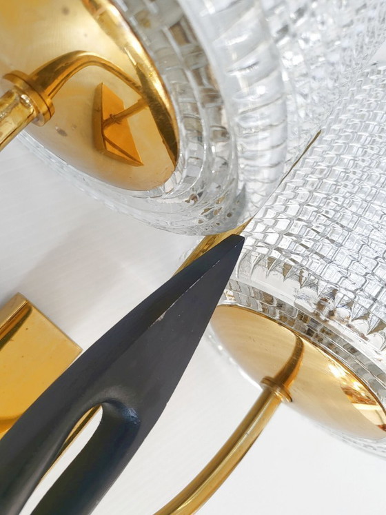 Image 1 of PAIR OF VINTAGE 1950S WALL LIGHTS MAISON ARLUS DLG FELIX AGOSTINI BRASS STEEL GLASS