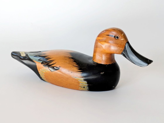 Image 1 of Scultura d'epoca in legno di anatra intagliata e dipinta a mano | Arte popolare degli anni '70