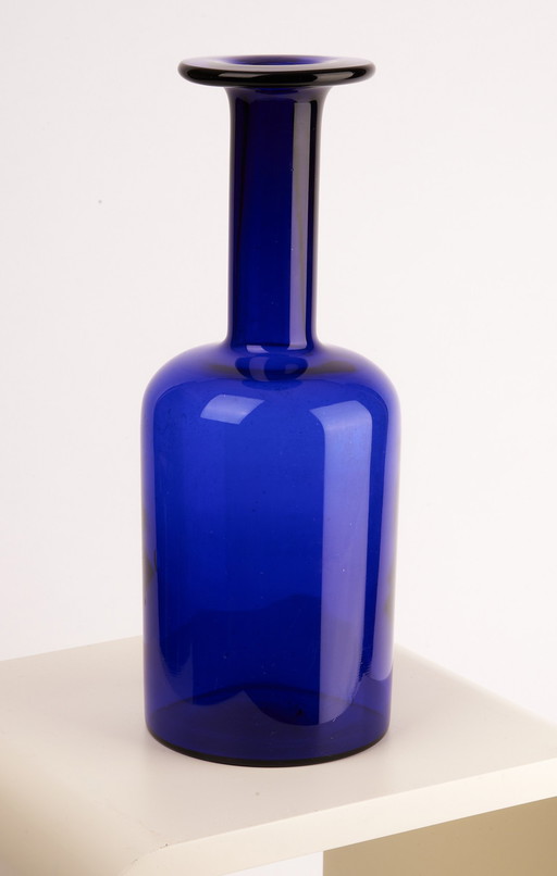 Blaue Glasvase „Gulvase“ Von Otto Brauer Holmegaard 1960Er Jahre