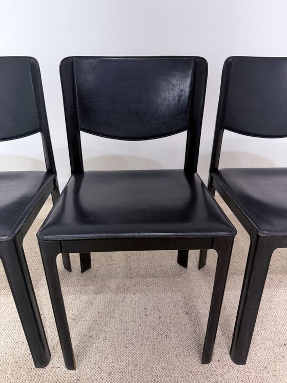 Image 1 of Set di 4 sedie Matteo Grassi in pelle nera – design italiano