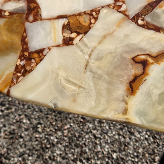 Image 1 of  French Vintage Onyx Marble and Brass Coffee Table -Marble Cocktail Table-Lounge Table-Baroque Style-60s