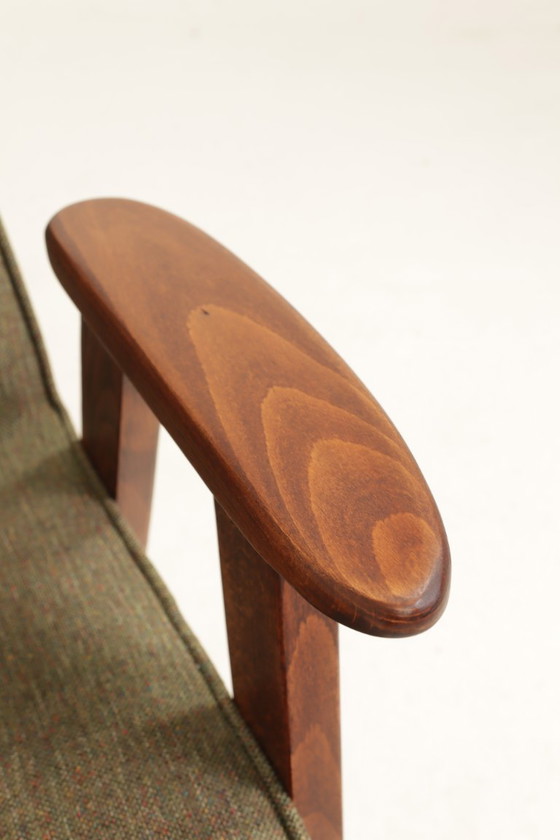 Image 1 of Coppia di poltrone lounge vintage con rivestimento in treccia verde, poltrone restaurate