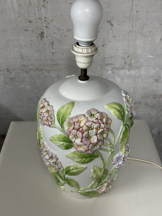 Image 1 of Pied De Lampe Chaumette Model Hortensias- Barbotine H 40 Cm