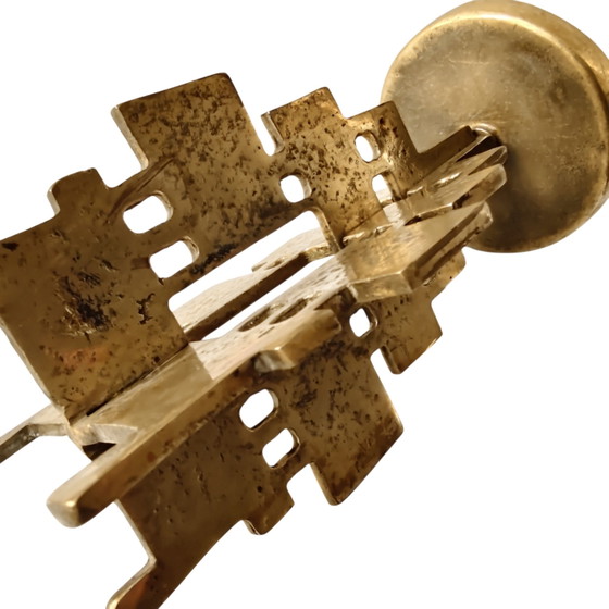 Vintage Brutalist Brass Pricket Candlestick - Mid-Century Modern Geometric Candle Holder (22 cm), Gold (photo 4 of 15)
