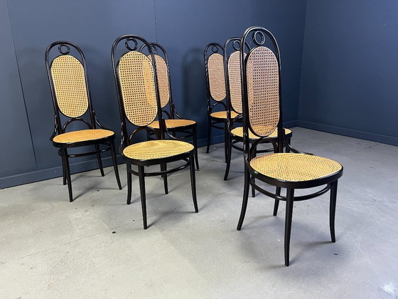 Image 1 of Thonet nr. 207 eetkamerstoelen 'Long John', set van 6, 1985