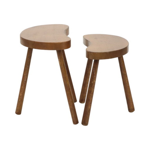 Vintage Wooden Kidney-Shaped Nesting Tables Solid Wood Stools