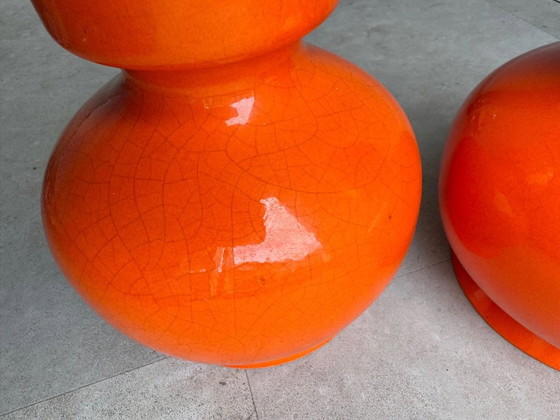 2 pieds de lampe de table vintage en céramique orange des années 70 – Ceramic (photo 4 of 8)