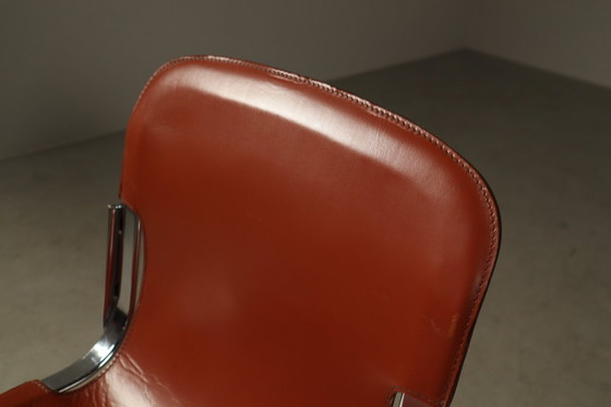Image 1 of Set of six leather cantilever dining chairs by Willy Rizzo for Cidue, Italy 1970s