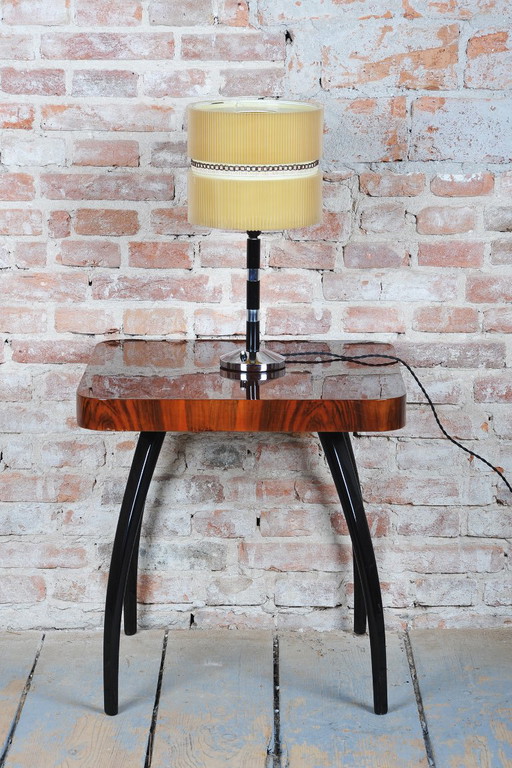 Restored Art Deco Table Lamp Chromed Steel, Beech, Parchment, Czech, 1940s – tafellampen, Metal, Paper