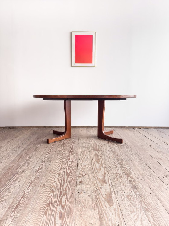 Image 1 of Mid Century Scandinavian Round Teak Dining Table with Extensions