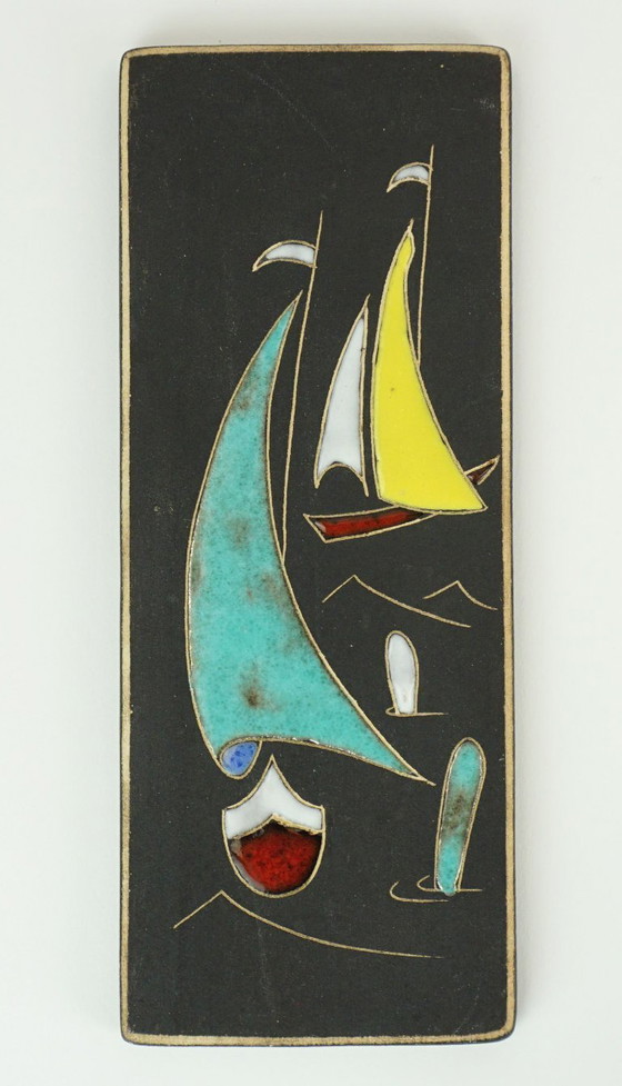 Image 1 of 1950s WALL TILE ruscha keramik with sailboat decor model 734/0