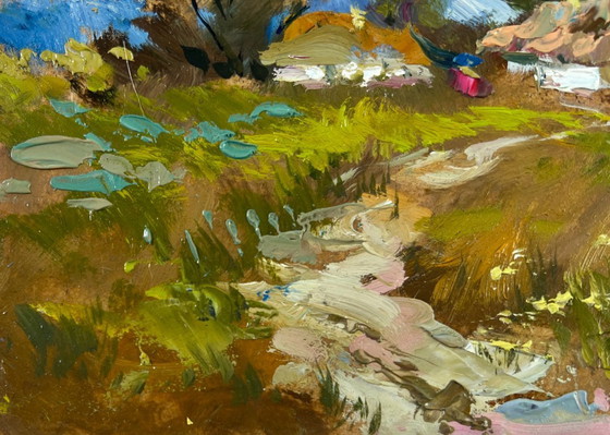 Image 1 of Original Oil Painting Summer House Landscape Village on a hill