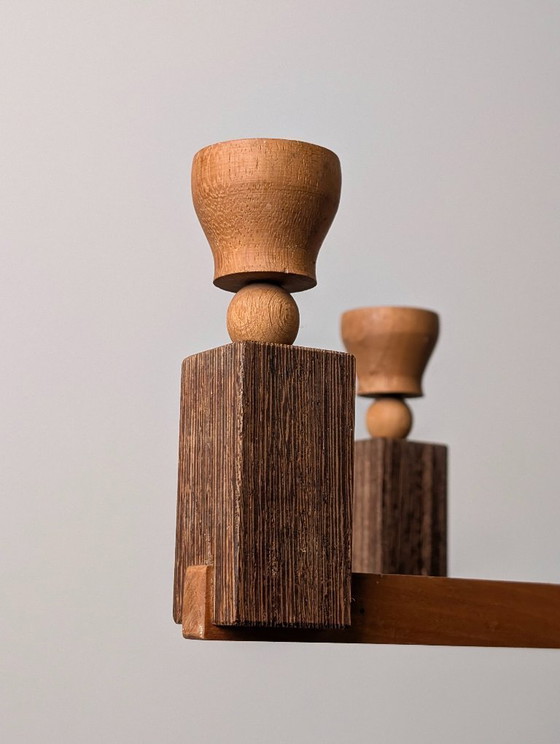 Image 1 of Danish Art Deco Style Wooden Candle Chandelier, 1970s
