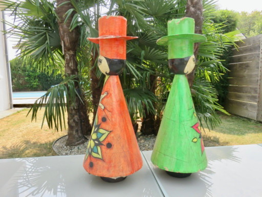 2 large papier-mâché figures, Mexico, 1960s, signed Ricardo