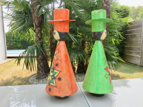 Image 1 of 2 large papier-mâché figures, Mexico, 1960s, signed Ricardo